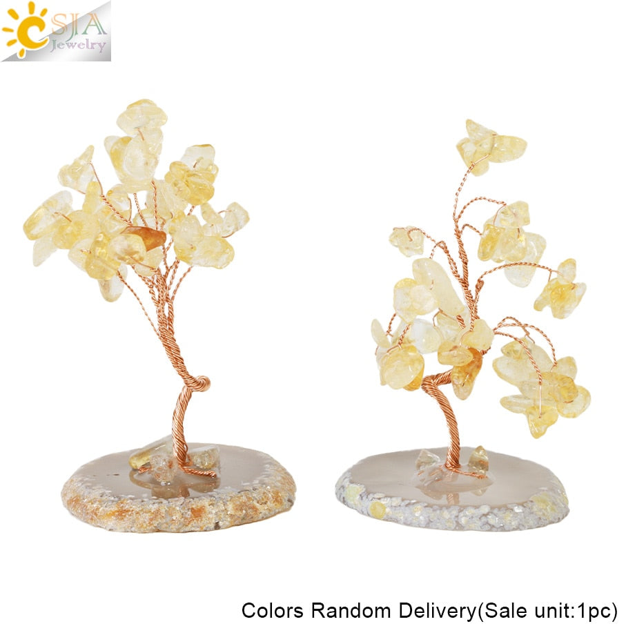 CSJA 7 Chakras Tree of Life Decoration Rose Natural Chip Crystal Handmade Healing Luck Money Trees Feng Shui Home Office  G822