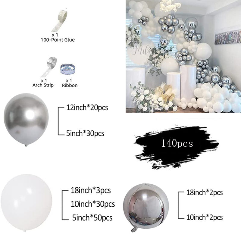 White Silver 4D Metallic Balloon Arch Garland Kit Wedding Baby Shower 28th Birthday Anniversary Bachelorette Party Decoration