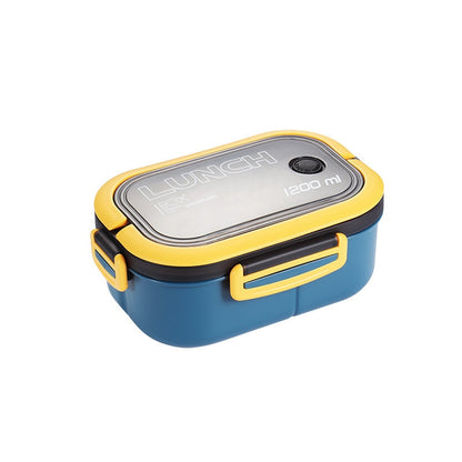 Portable Hermetic Lunch Box 2 Layer Grid Children Student Bento Box with Fork Spoon Leakproof Microwavable Prevent Odor School