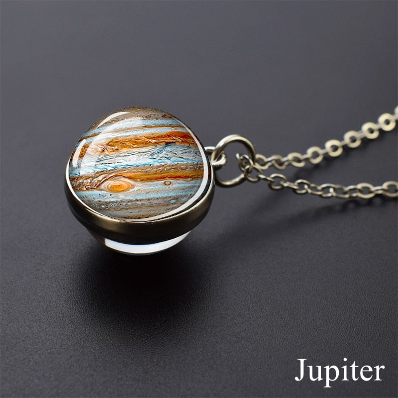 Solar System Planet Necklace Moon Earth Jupiter Neptune Mars Venus Mercury Glass Ball Pendant Necklace Fashion Christmas Gift