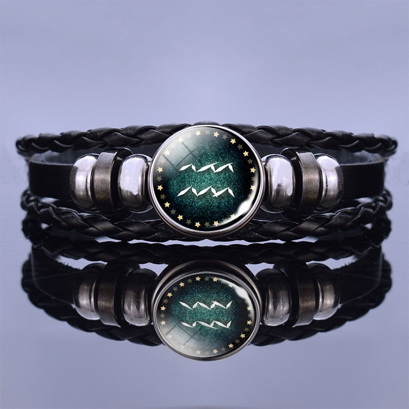 12 Zodiac Signs Constellation Charm Bracelet Men Women Fashion Multilayer Weave leather Bracelet &amp; Bangle Birthday Gifts