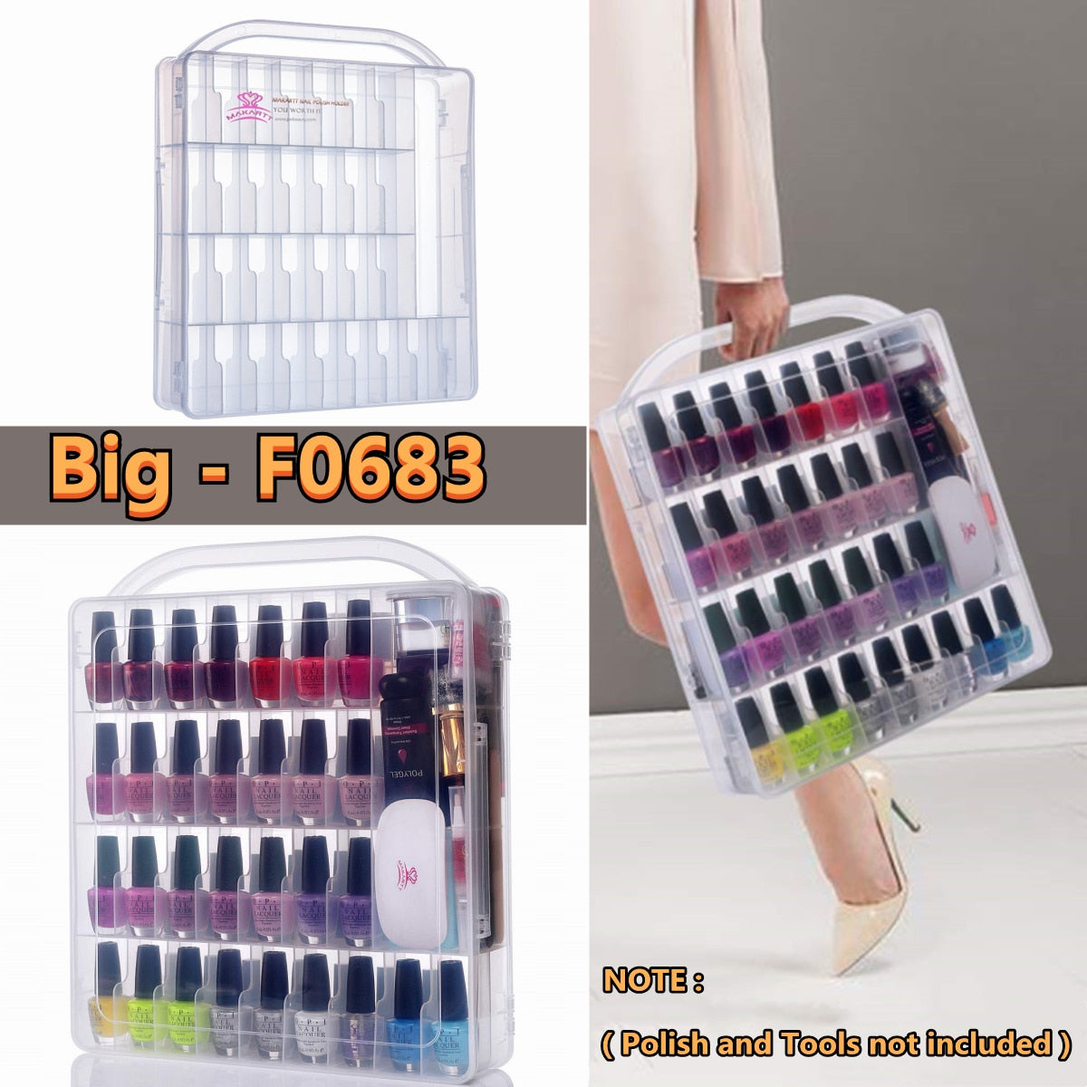 Makartt Professional Nail Polish Holder Organizer for 48 / 60 Bottles with Large Separate Compartment for Tools Storage Box