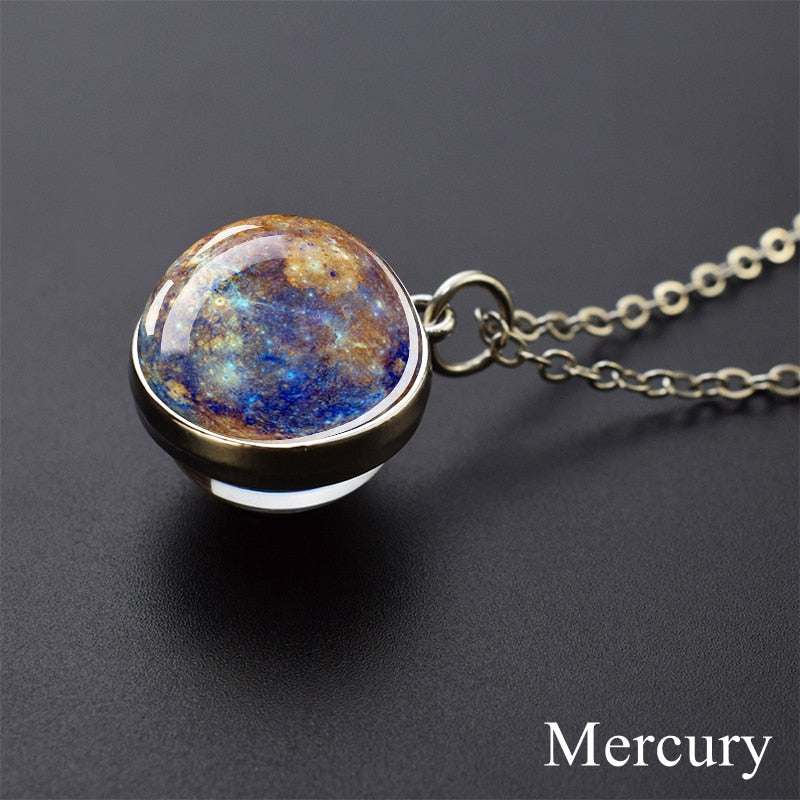 Solar System Planet Necklace Moon Earth Jupiter Neptune Mars Venus Mercury Glass Ball Pendant Necklace Fashion Christmas Gift