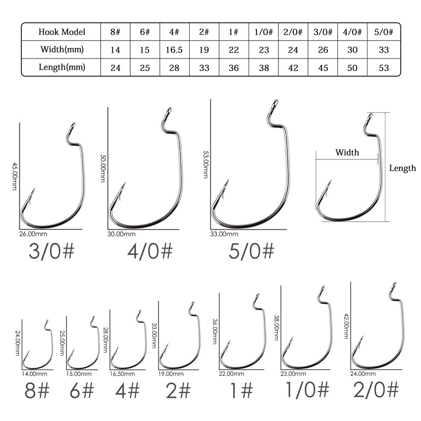 Aorace 10pc/ Box Fishing Hook Set Wide Crank Hook Offset Fishhook for Soft Worm Lure Fish Barbed Hook carp Fishing Hooks Tackle