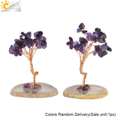 CSJA 7 Chakras Tree of Life Decoration Rose Natural Chip Crystal Handmade Healing Luck Money Trees Feng Shui Home Office  G822