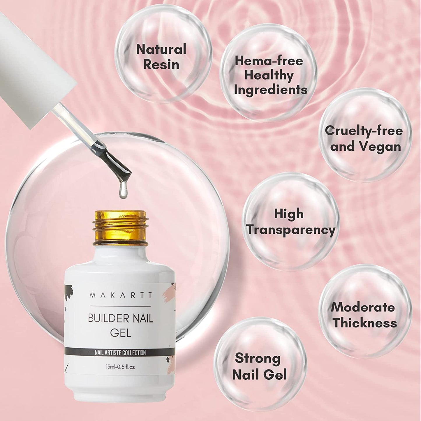 Makartt Builder Nail Gel 15ml 5 in 1 Multifunctional Clear Gel Nail Polish Base Coat Nail Strengthener Gel Nail Extension