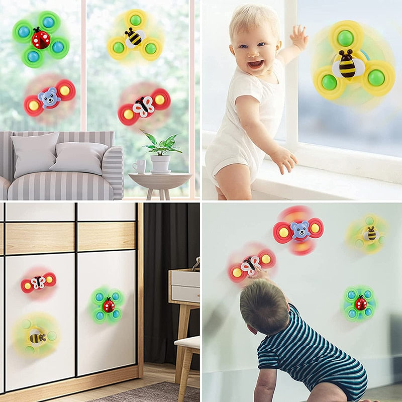 Montessori Baby Spin Top Bath Toys For Boy Children Bathing Sucker Spinner Suction Cup Toy For Kids 2 To 4 Years Rattles Teether