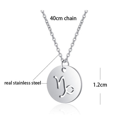 Stainless Steel 12 Constellation Necklace Star Zodiac Sign Pendant Choker Necklace for Men Women Kids Birthday Gifts