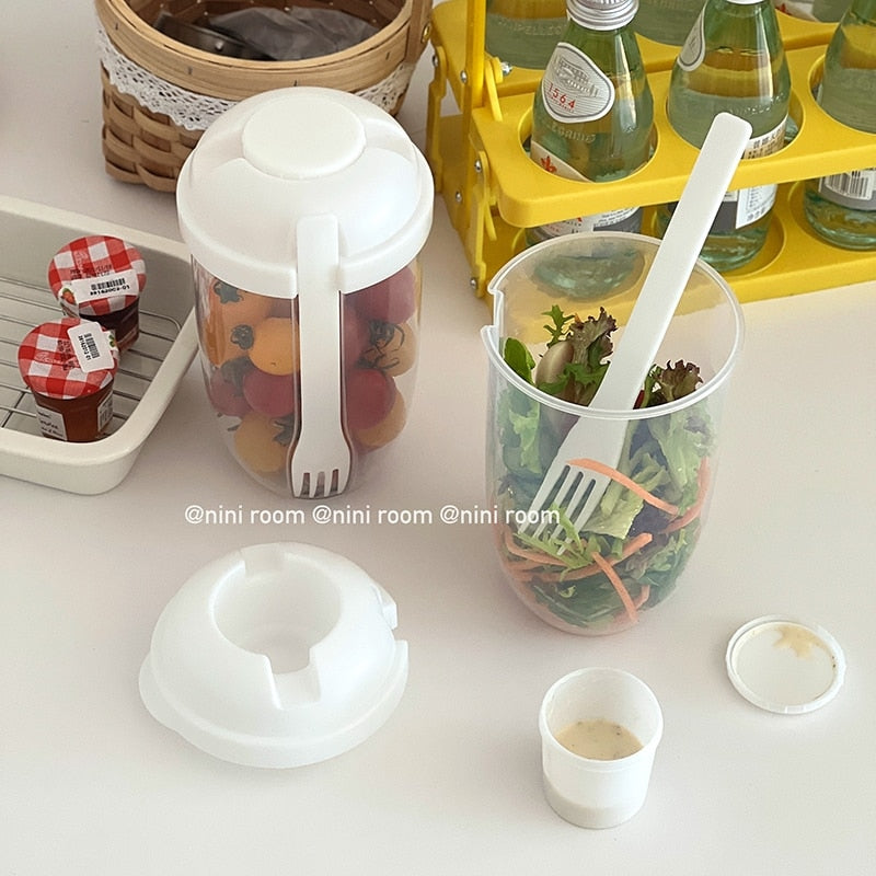 Breakfast Salad Cup Cereal Nut Yogurt Salad Cup Bottle Container with Fork Sauce Cup Lid Bento Tuppers Food Taper Bowl Lunch Box