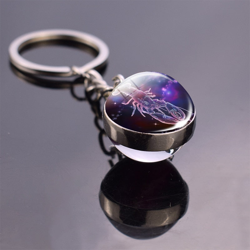 Glowing 12 Constellation Keychain Luminous Glass Ball Pendant Zodiac Key Rings Jewelry Birthday Gift Scorpio Leo Libra Keyrings