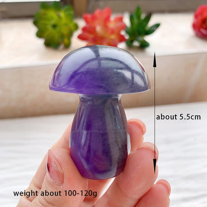 1pc Natural Rainbow Fluorite Mushroom Ornament Purple Fluorite Plant Handicraft Energy Crystal Gift Bedroom Decoration