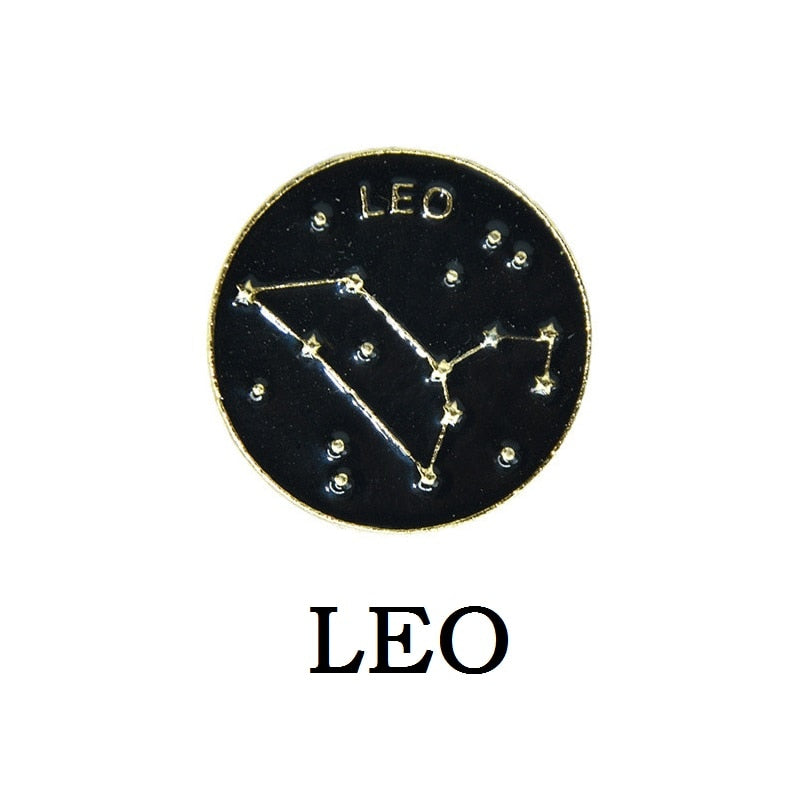 Creative 12 Constellation Badge Star Zodiac Sign Horoscope Leo Libra Virgo Enamel Brooch Personality Lapel Backpack Pins Jewelry