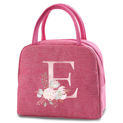 Canvas Lunch Box Bag New Pink Flower Cooler Picnic Bag Fashion Lunch Bag School Food Insulated Dinner Bag Camping Travel Handbag