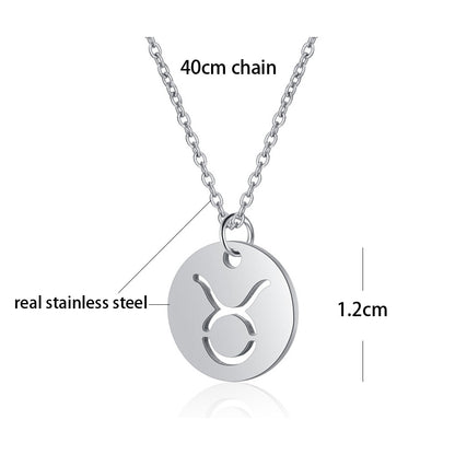 Stainless Steel 12 Constellation Necklace Star Zodiac Sign Pendant Choker Necklace for Men Women Kids Birthday Gifts