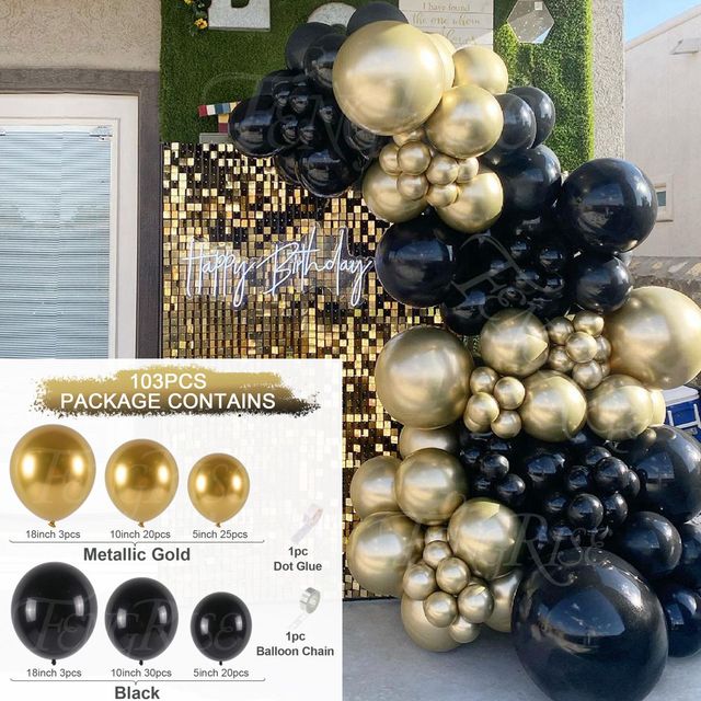 Black Gold Balloon Garland Arch Kit Confetti Latex Balloon Happy 30 40 50 Year Old Birthday Party Decoration 30th Anniversary