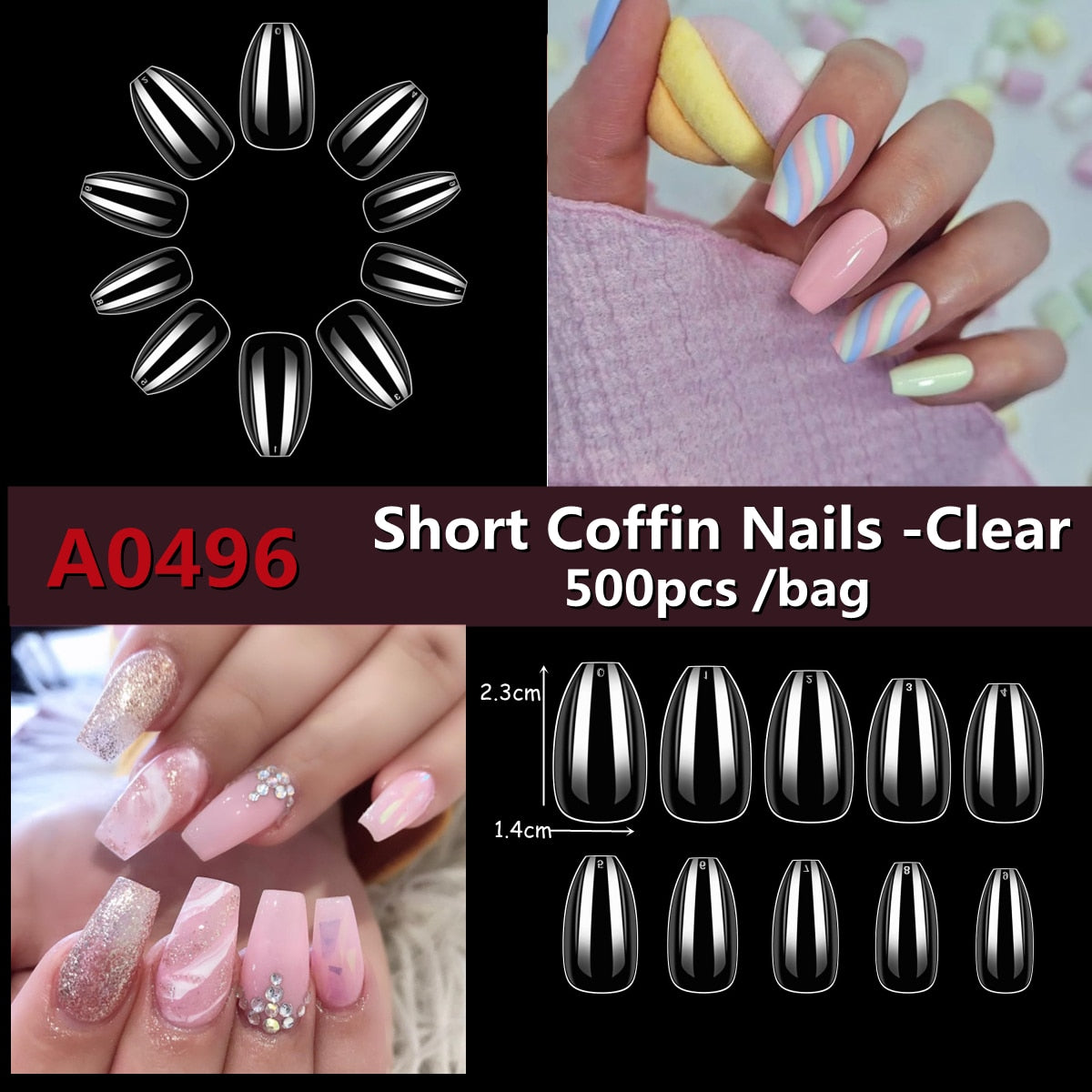 Makartt 500pcs Coffin Nails Long Ballerina False Nails Tips Clear Full Cover Ballet Acrylic Natural Fake Nails Press On Nail