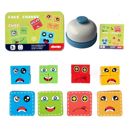 Cube Face Changing Building Blocks Board Game Wood Puzzle Montessori Expression Wooden Blocks Blocos For Children Kids Toys Gift