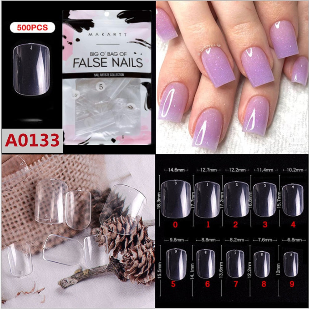 Makartt 500pcs Coffin Nails Long Ballerina False Nails Tips Clear Full Cover Ballet Acrylic Natural Fake Nails Press On Nail