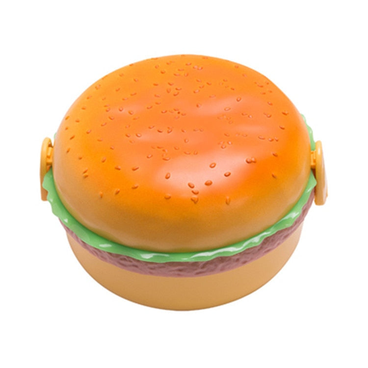 Hamburger Lunch Box Double Tier Cute Burger Bento Box Microwave Children School Food Container Fork Tableware Set