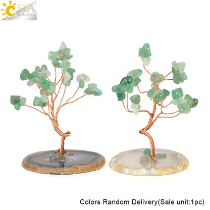 CSJA 7 Chakras Tree of Life Decoration Rose Natural Chip Crystal Handmade Healing Luck Money Trees Feng Shui Home Office  G822