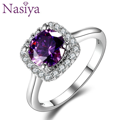 Nasiya New Trendy Hot Sale Wedding Rings Created Amethyst Ring For Women Fashion Silver Jewelry With Gemstone Party Gift