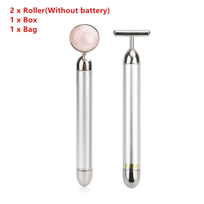 Energy Beauty Bar 24k Golden Vibrating Facial Roller Massager Face Lifting Anti-wrinkle Skin Care Gemstone Roller Ball Set Box