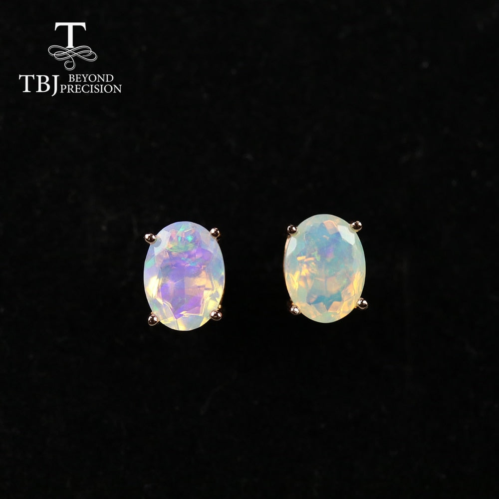 2ct Natural ethiopian opal oval earring 6*8mm gemstone simple design earring 925 sterling silver jewelry for girls &amp; lady