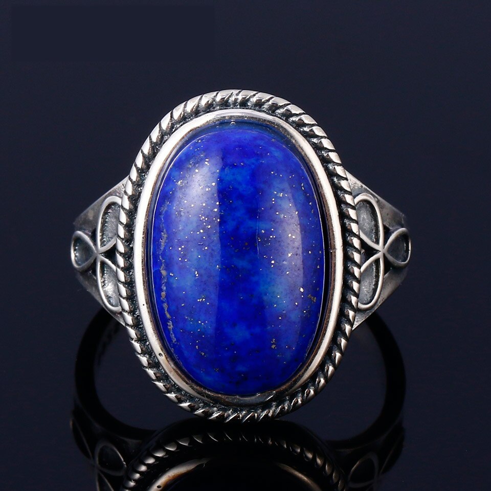 Oval Large Natural Lapis Various Gemstone Rings Silver Jewelry For Women Gift Engagement Rings Dropping