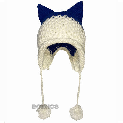 BomHCS Cute Fox Ears Beanie Winter Warm 100% Handmade Knit Hat