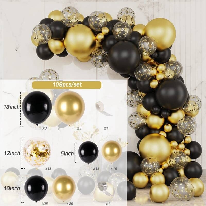 Black Gold Balloon Garland Arch Kit Confetti Latex Balloon Happy 30 40 50 Year Old Birthday Party Decoration 30th Anniversary