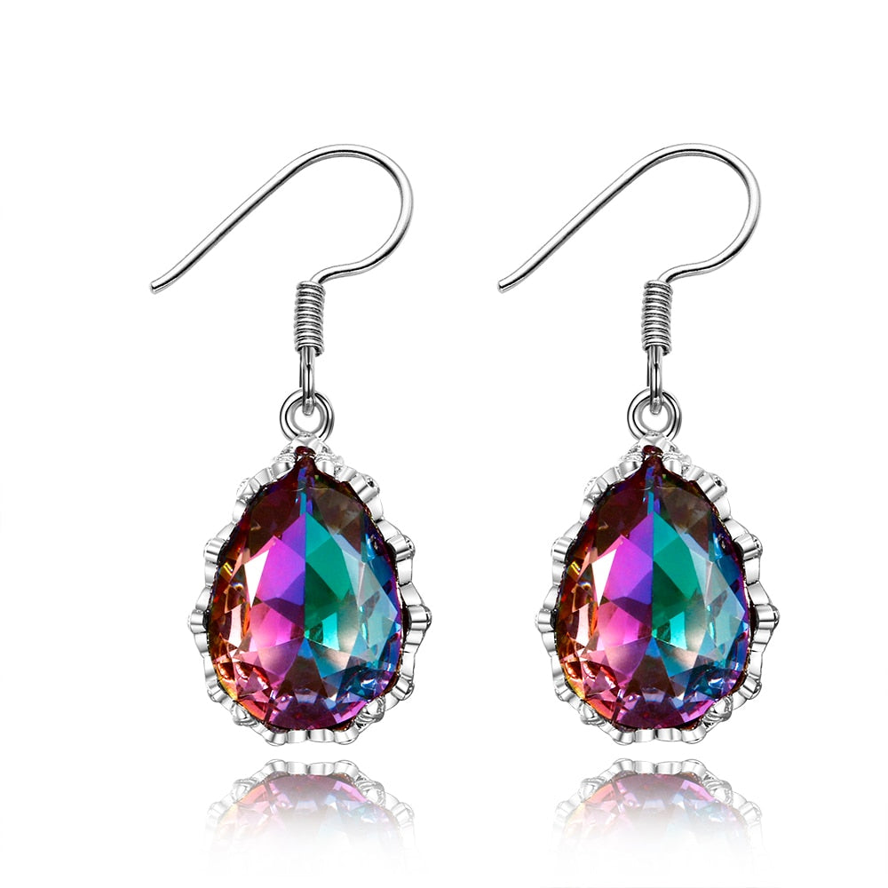 Rainbow Topaz Gemstone  Women&#39;s Drop Earrings Silver Earrings New Design Wedding Jewelry Daily Accessories