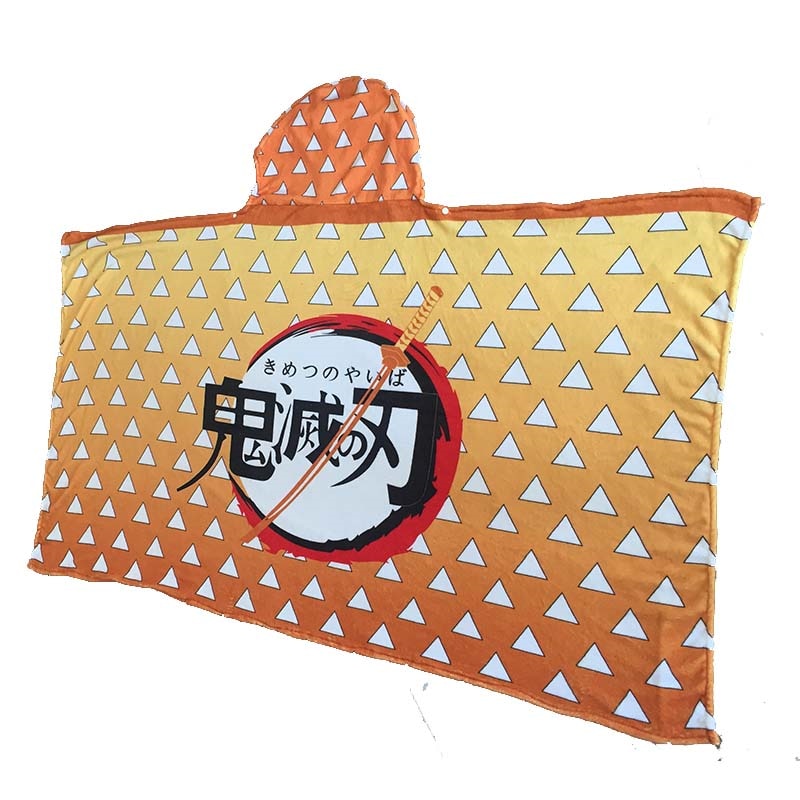 Anime Demon Slayer Kimetsu No Yaiba Blanket Cloak Cosplay Costume Kamado Nezuko Agatsuma Zenitsu Flannel Blanket Hoodie Shawl