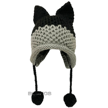 BomHCS Cute Fox Ears Beanie Winter Warm 100% Handmade Knit Hat