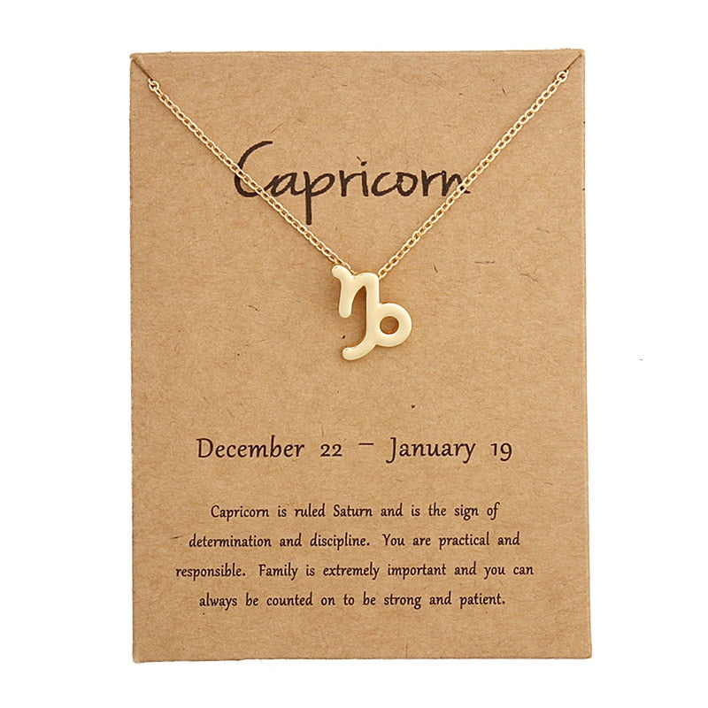 12 Zodiac Sign Necklaces With Cardboard Constellations Pendant Gold Color Chains Choker For Women Birthday Fashion Jewelry