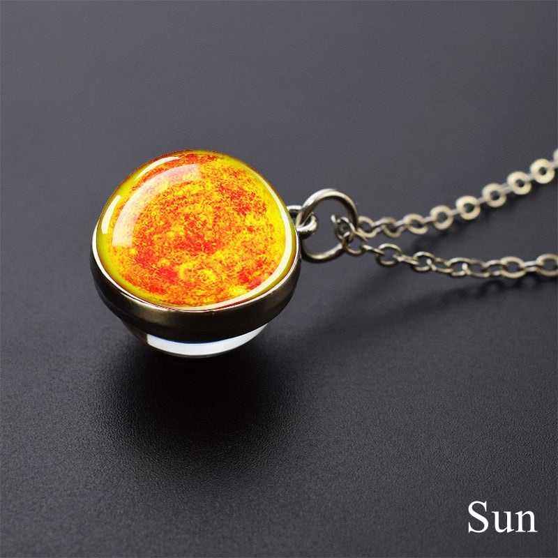 Solar System Planet Necklace Moon Earth Jupiter Neptune Mars Venus Mercury Glass Ball Pendant Necklace Fashion Christmas Gift