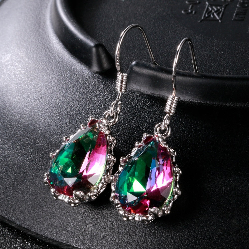 Rainbow Topaz Gemstone Women's Drop Earrings Silver Earrings New Design Wedding Jewelry Daily Accessories