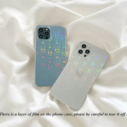 Fashion Gradient Laser Love Heart Pattern Clear Phone Case For iPhone 11 13 12 Pro Max X XS XR 7 8 Plus SE 2020 Shockproof Back