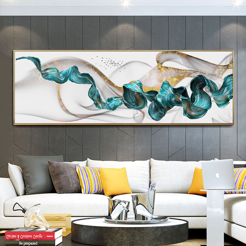 Abstract Golden Jade Splash Fine Wide Format Wall Art Canvas Paintings Print Poster Pictures Decoration Home Bedroom Living Room