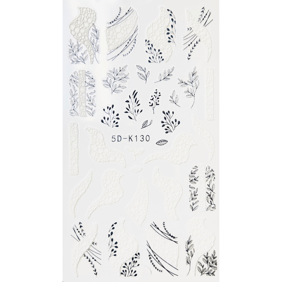 Nail Sticker 5D Embossed White FLORAL