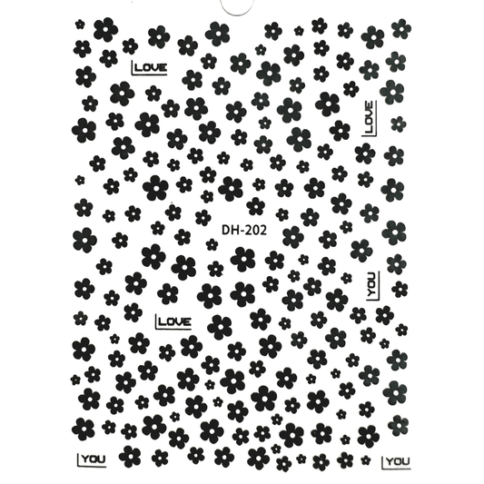 Nail Sticker 3D Black & White Flowers