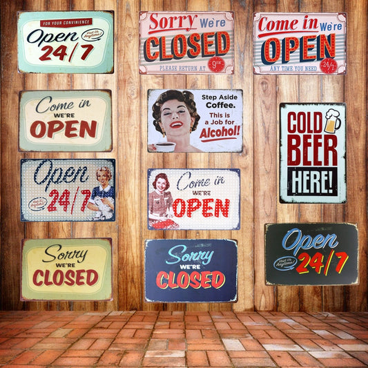 8"x12" "COME IN WE'RE OPEN " And " SORRY WE'RE CLOSED " Vintage Metal Sign Tin Poster Pub Bar Cafe Shop Retro Plaque A409