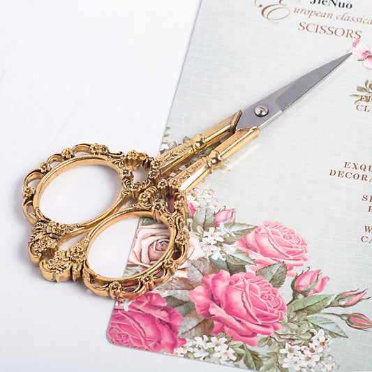 4 Colors European Vintage Floral Pattern Scissors Nail Art Foil Cutter Seamstress Blossom Scissor Antique Sewing Fabric Tool