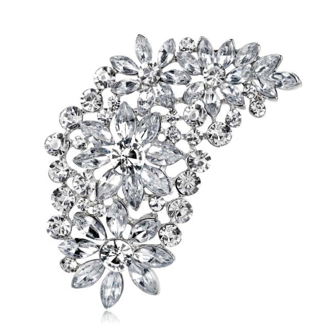 TREAZY Large Bridal Imitation Gemstone Flower Pin Brooch Diamante Rhinestone Wedding Brooch Pins Women Broach Party Accessories