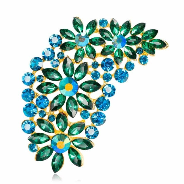 TREAZY Large Bridal Imitation Gemstone Flower Pin Brooch Diamante Rhinestone Wedding Brooch Pins Women Broach Party Accessories