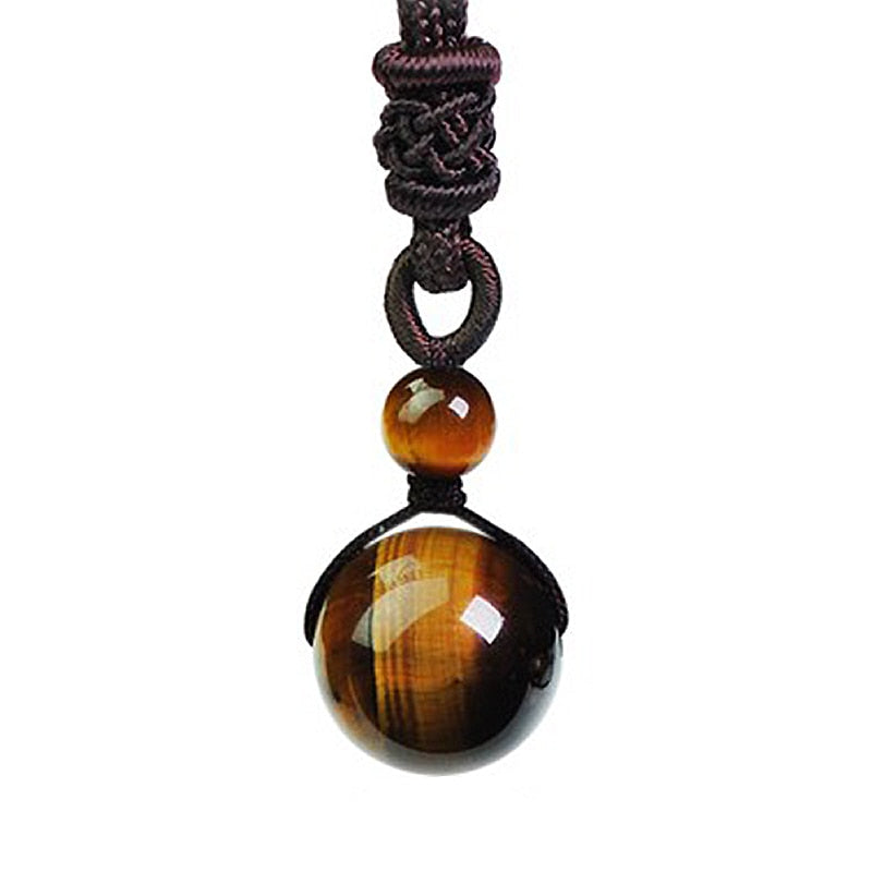 Original Tiger Eye Single Bead Pendant Necklace Single Bead Necklace Chinese Style Hand Carved Jade Jewelry