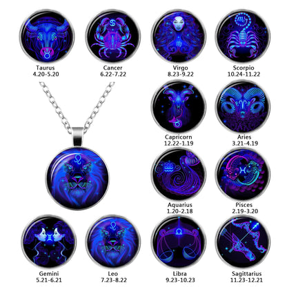 2019 New Fashion Galaxy 12 Constellation Design Zodiac Sign Horoscope Astrology Pendant Necklace For Women Men Glass Cabochon