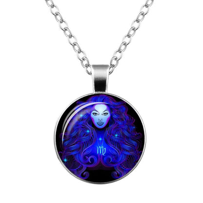 2019 New Fashion Galaxy 12 Constellation Design Zodiac Sign Horoscope Astrology Pendant Necklace For Women Men Glass Cabochon