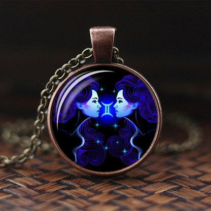 2019 New Fashion Galaxy 12 Constellation Design Zodiac Sign Horoscope Astrology Pendant Necklace For Women Men Glass Cabochon