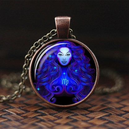 2019 New Fashion Galaxy 12 Constellation Design Zodiac Sign Horoscope Astrology Pendant Necklace For Women Men Glass Cabochon