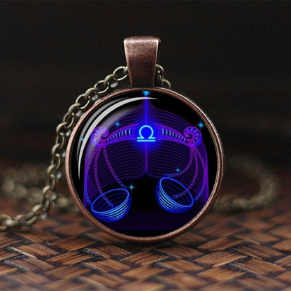 2019 New Fashion Galaxy 12 Constellation Design Zodiac Sign Horoscope Astrology Pendant Necklace For Women Men Glass Cabochon